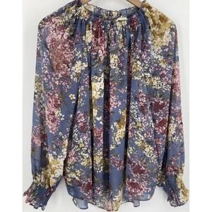 Umgee Sheer Floral High Neck Top Long Sleeve Blouse Size Medium